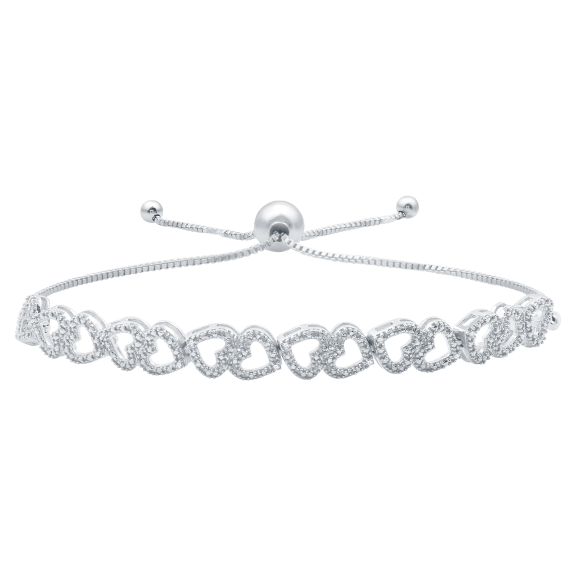 Allure Diamond Heart Bracelet In Sterling Silver with Bolo Clasp