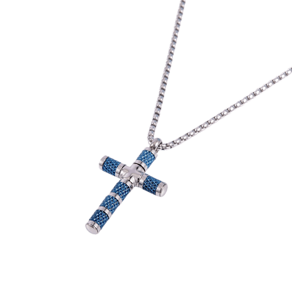 Iron Saints Stainless Steel Chain Necklace with Blue Cobalt Cross Pendant