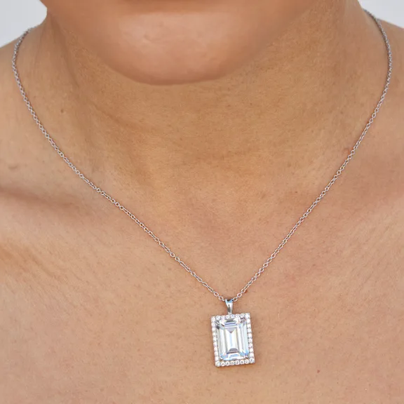 Savvy Cie Emerald Cut Cubic Zirconia Halo Necklace
