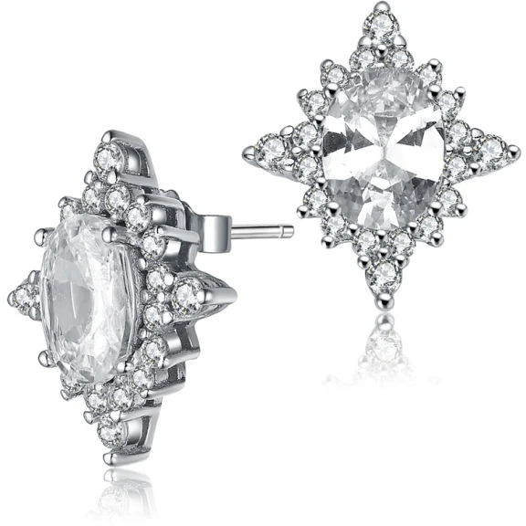 Sterling & CZ Oval Diamond Shaped Earrings