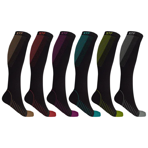 6-Pack: Extreme Fit Copper-Infused Striped Knee-High Compression Socks