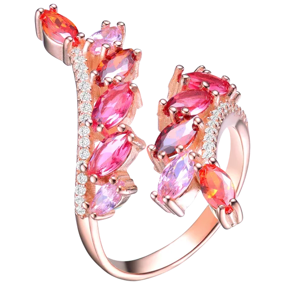 RelavenO Chic Cluster Ring with Marquise Ruby Red Cubic Zirconia