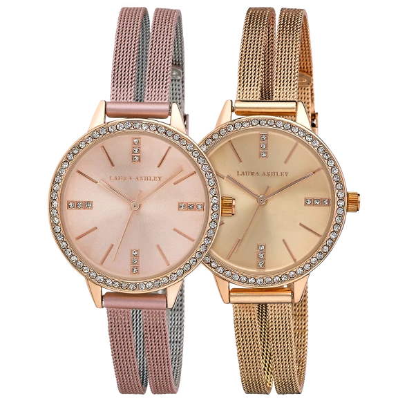 Laura Ashley Split Mesh Crystal Dial Watch