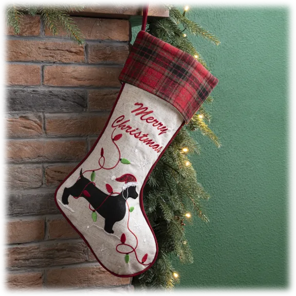 GlitzHome 21"L Fabric Christmas Stocking with Dachshund