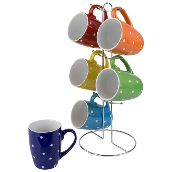6-Piece Polka Dot Mug Set With Stand