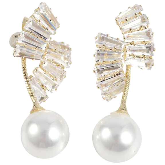 Saffron 18K Gold Plated Stainless Steel Leaf Drop Earrings with Pearl