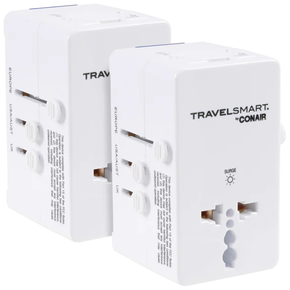 2-Pack: TravelSmart by Conair Worldwide Adapter with Relaxing Sounds & USB Port