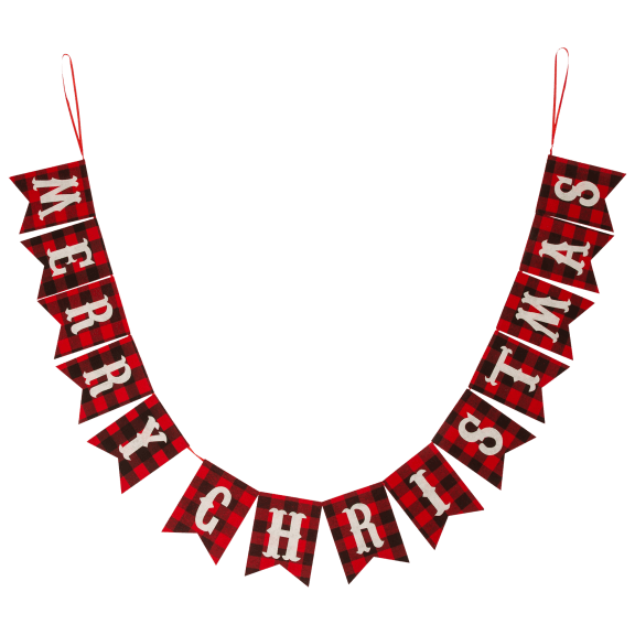 Glitzhome 8.75 ft Plaid "MERRY CHRISTMAS" Banner Garland