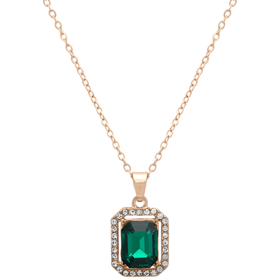 Saffron Emerald Cut Green Crystal Necklace with CZ Halo