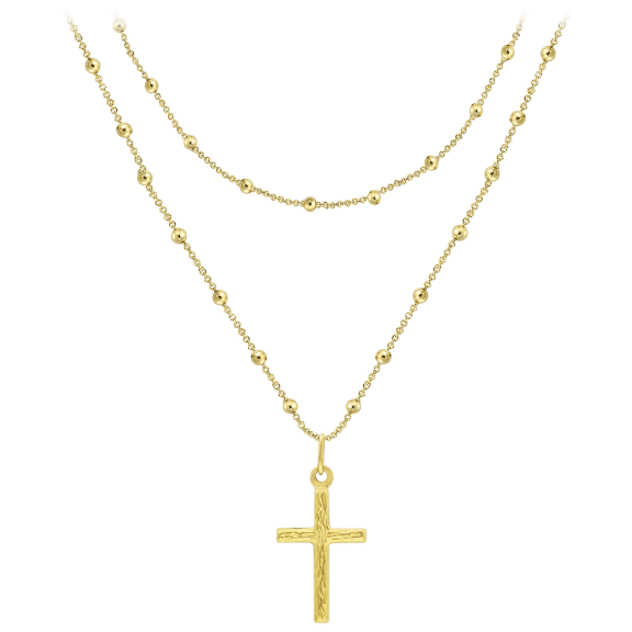Savvy Cie Italian 18k Gold Vermeil Double Layer Cross Necklace