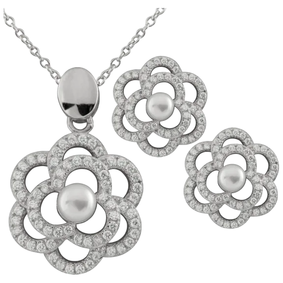Splendid Pearls Fancy Silver Freshwater Pearl Set