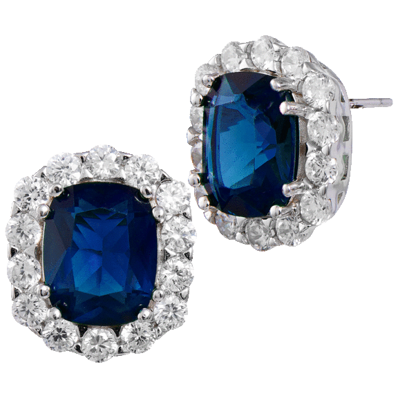 Savvy Cie Sterling Silver Halo Radiant Cut Lab-Created Statement Earrings