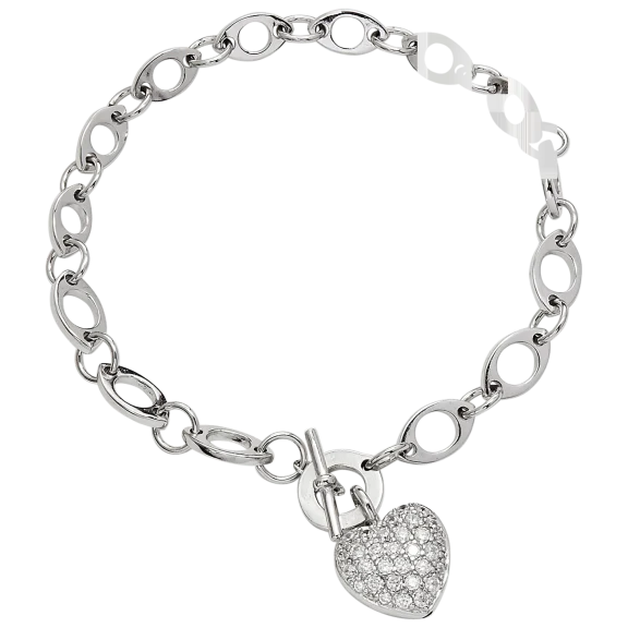 Savvy Cie Sterling Silver Pave Heart Dangle Link Bracelet