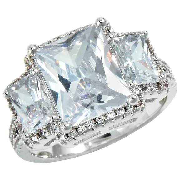 Savvy Cie Sterling Silver Plated 6 Carat Asher Cut Simulated Diamond Ring
