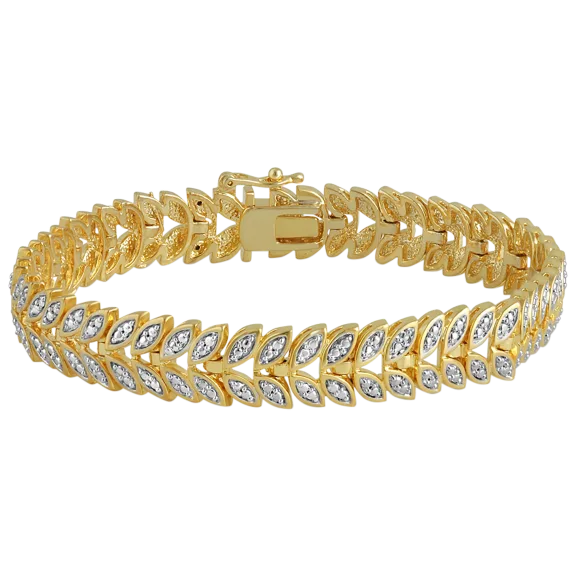 Diamond Muse Leaf Bracelet with Diamond Accents Plated in 14K Yellow Gold