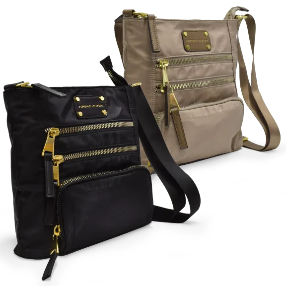 Adrienne Vittadini Lightweight Nylon Collection Triple Zip Crossbody