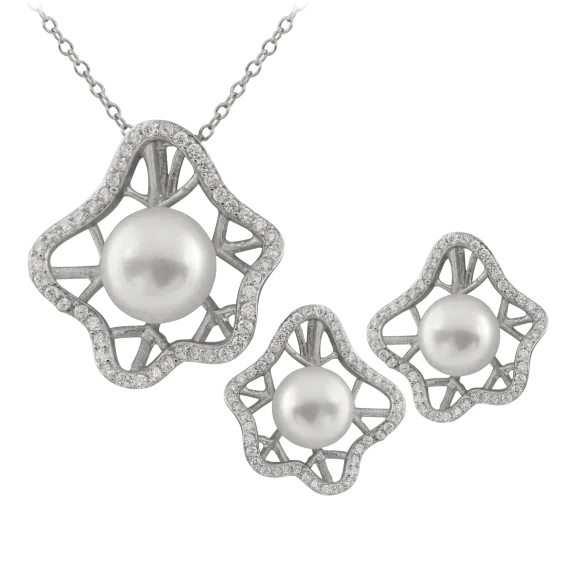 Dangling Silver 2 Piece Pearl Set