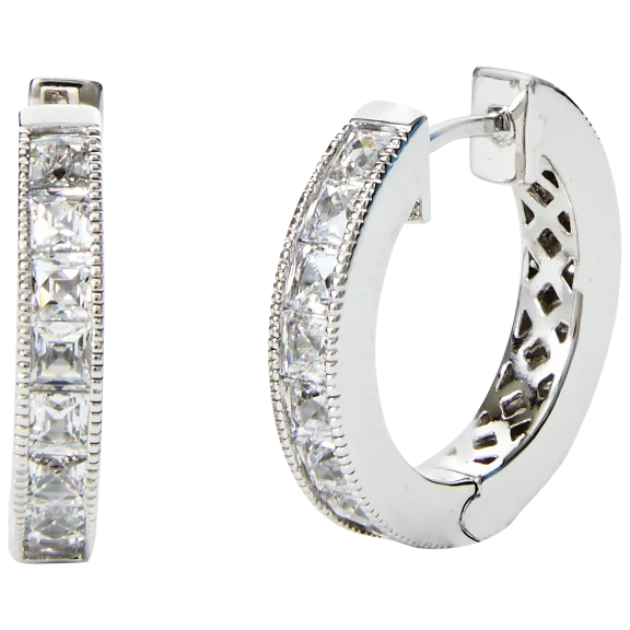 Savvy Cie 5 Carat 3/4" Reversible Princess Cut & Round Hoop Earrings