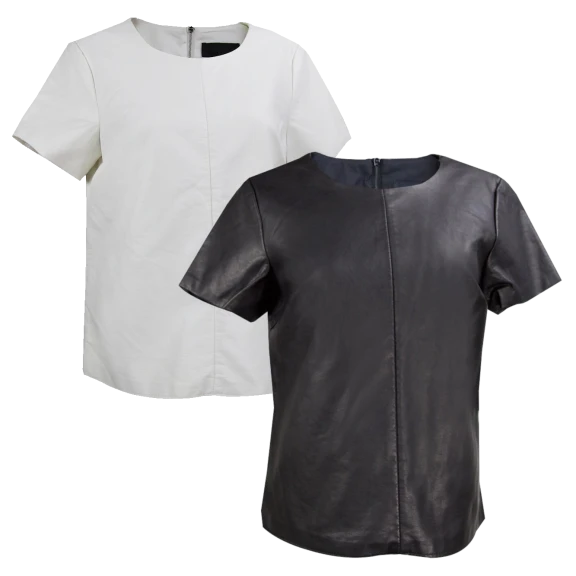 2-Pack: Black Rivet Faux-Leather Back Zip Shirts
