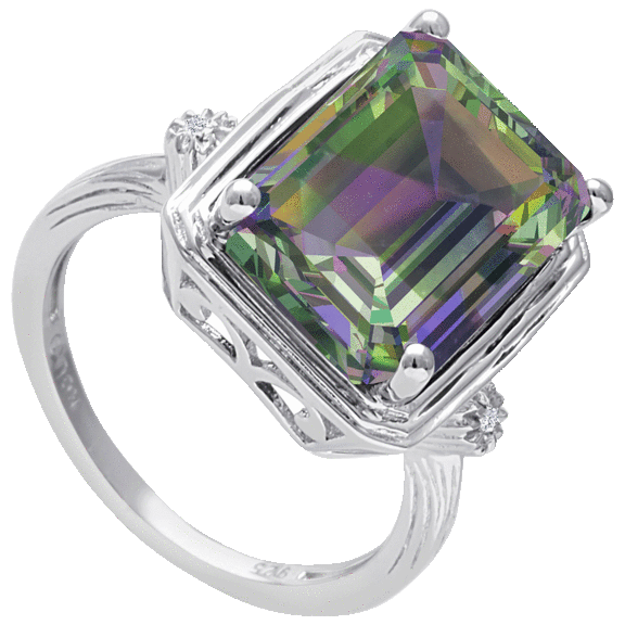 Mystic Topaz Ring with Diamond Accent Halo