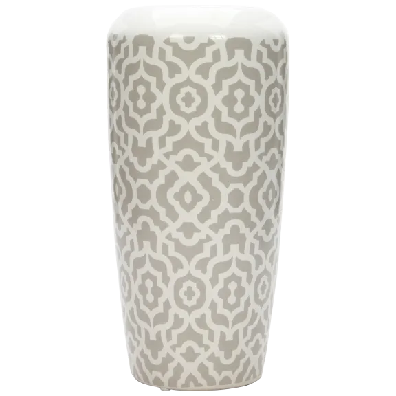 Hosley 10" High White Ceramic Vase with Pattern Design