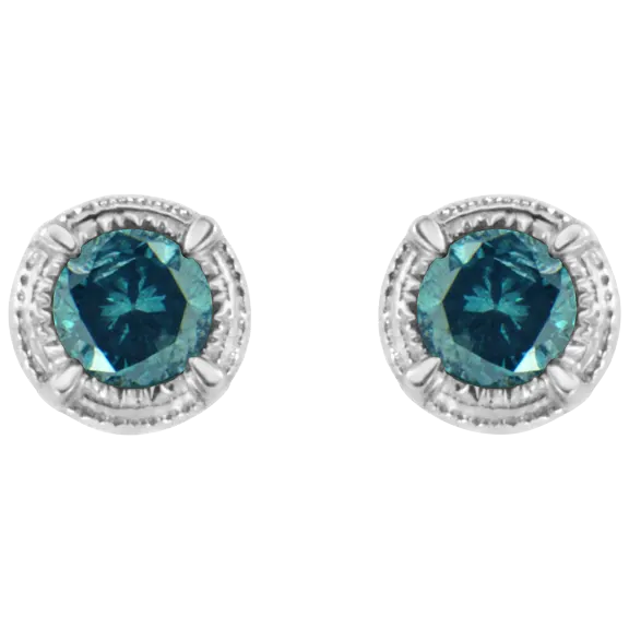 Haus of Brilliance .925 Sterling Silver Treated Color Diamond Solitaire Studs