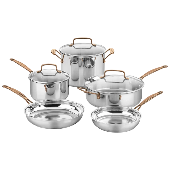 Cuisinart 8-Piece Stainless Cookware Set with Rose Gold Handles
