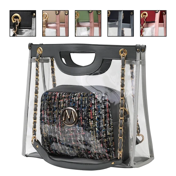 MKF Collection Juju 2-Piece Clear Tote and Crossbody Bag by Mia K