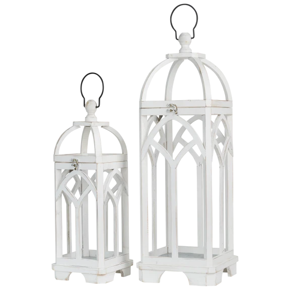2-Pack: Glitzhome Wash White Farmhouse Wooden Frame Lanterns