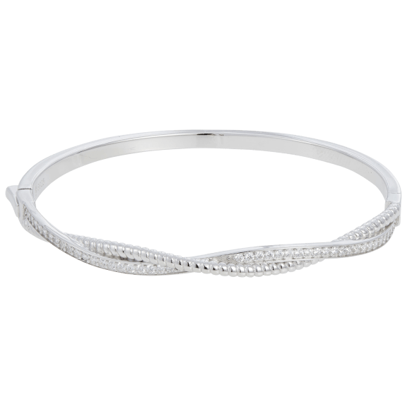 Savvy Cie Sterling Silver Cross Over Cubic Zirconia Bangle Bracelet