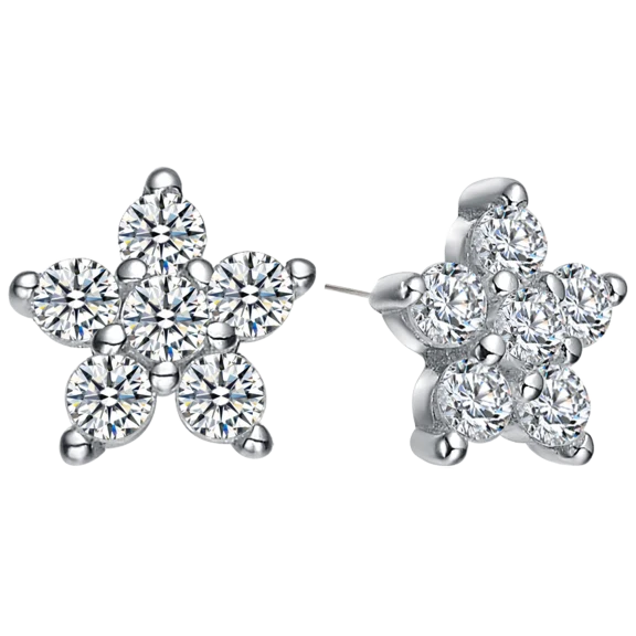 Genevive Star Shape Cubic Zirconia Rhodium Plated Earrings