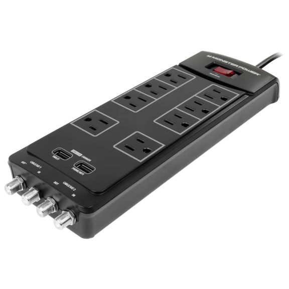 Monster 8-Outlet AV Surge Protector with 2 USB & 4 Coax