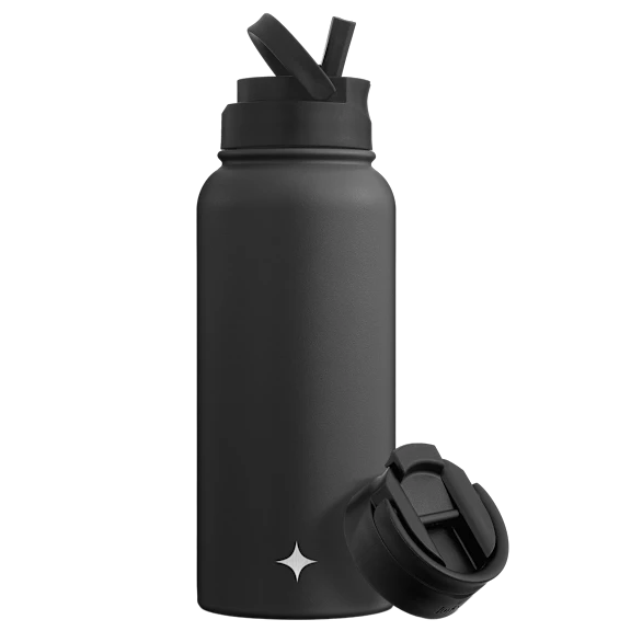JoyJolt 32oz Water Bottle with Flip Lid & Sport Straw Lid