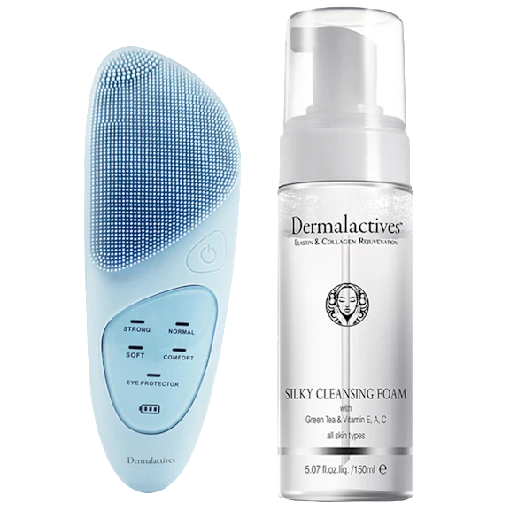 Dermalactives Pure Silk Cleanse Bundle with Sonic Cleansing Brush & Foam