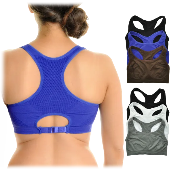 3-Pack: Angelina Seamless Double Layer Racerback Sports Bra