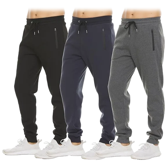3-Pack: Nextex Apparel Men's Fleece Jogger Pants With Tech Zipper Pockets
