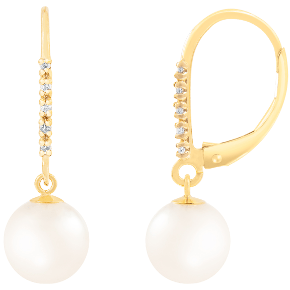 Splendid Pearls 8-9mm Diamond Accented Pearl Earrings
