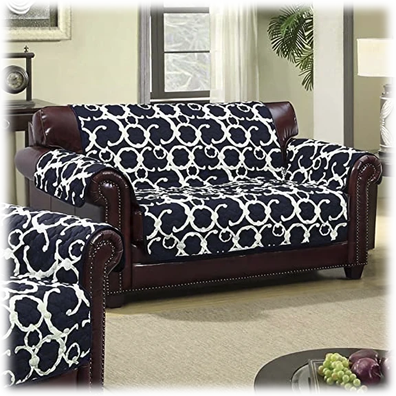 Duck River Rhys Reversible Water Resistant Microfiber Loveseat Cover in Navy