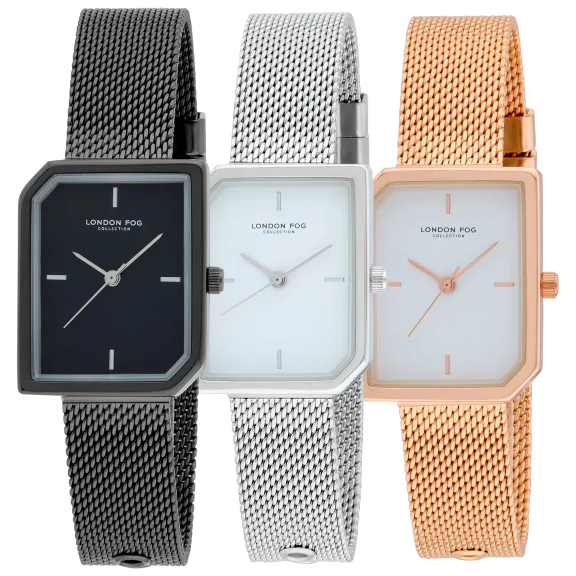 London Fog Women's Cavern Rectangle Bracelet Mesh Watch
