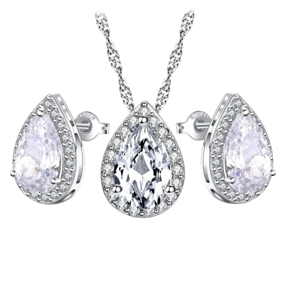 Hollywood Sensation Pear Shaped Crystal Necklace and Earring Set
