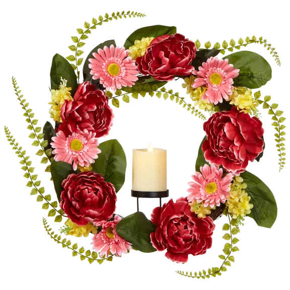 Luminara Floral Wreath with Moving Flame Candle