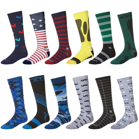 12-Pack: Extreme Fit Everyday Novelty Wear Knee-High Compression Socks