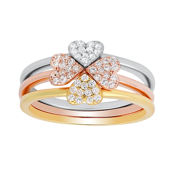 Kylie Harper Sterling Silver Tri-Color 3-Piece Stackable Heart Ring Set