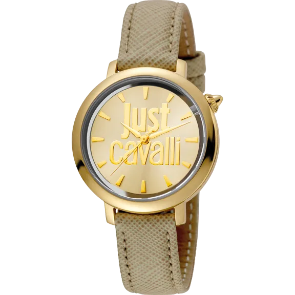 Just Cavalli Women's Logo Logomania Gold Dial Calfskin Leather Watch