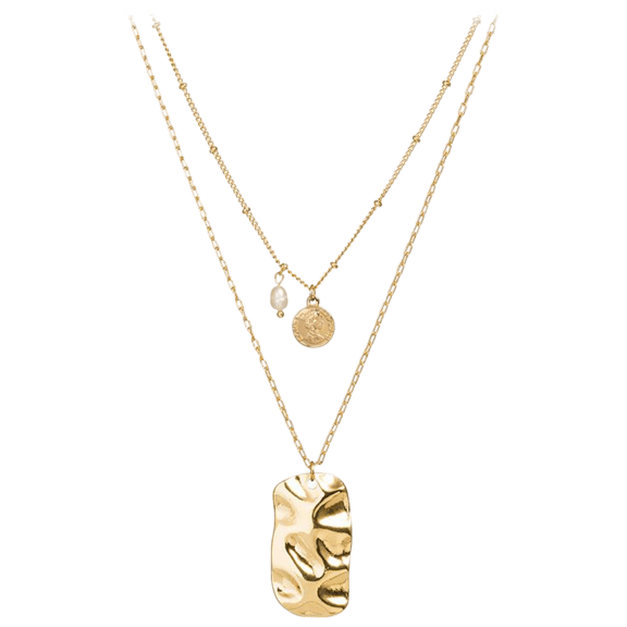 Hollywood Sensation 18K Gold Layered Necklace with Gold Bar Pendant