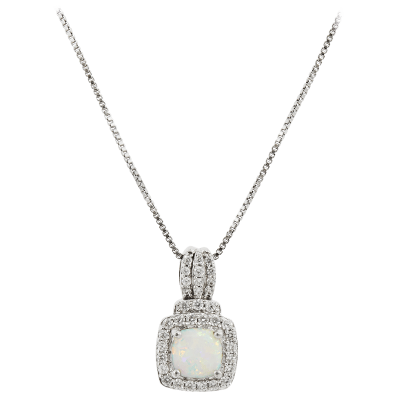 Savvy Cie Pave Created Opal Pendant Necklace