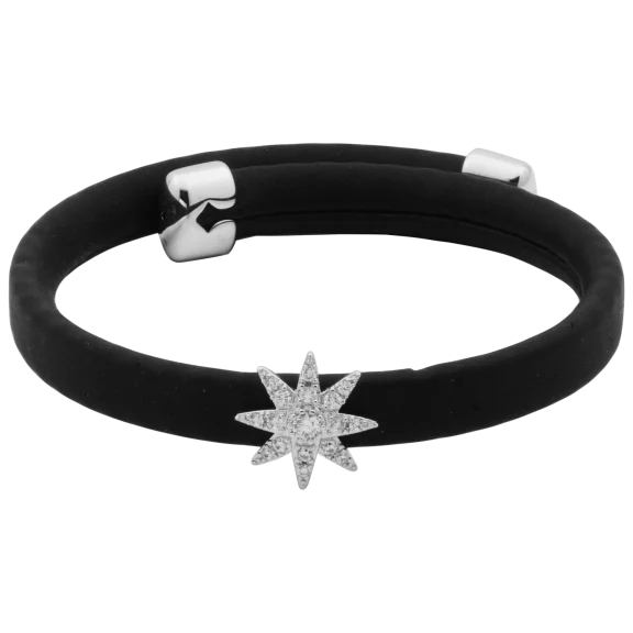 Morgan & Paige Rhodium Brass Starburst Rubber Bangle