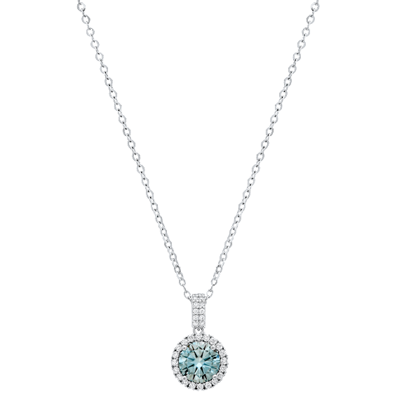 Saffron 1.0 Carat TW Turquoise Moissanite Halo Pendant Sterling Silver Necklace