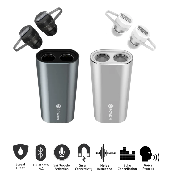 Rowkin Bit Charge Stereo Wireless Bluetooth Earbuds with Earhooks