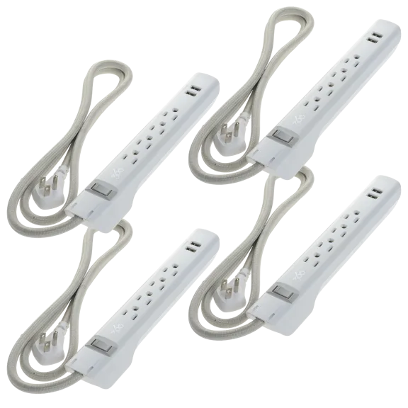 4-Pack: 360 Electrical Habitat Braided 4-Outlet Surge Strip with Dual USB Ports